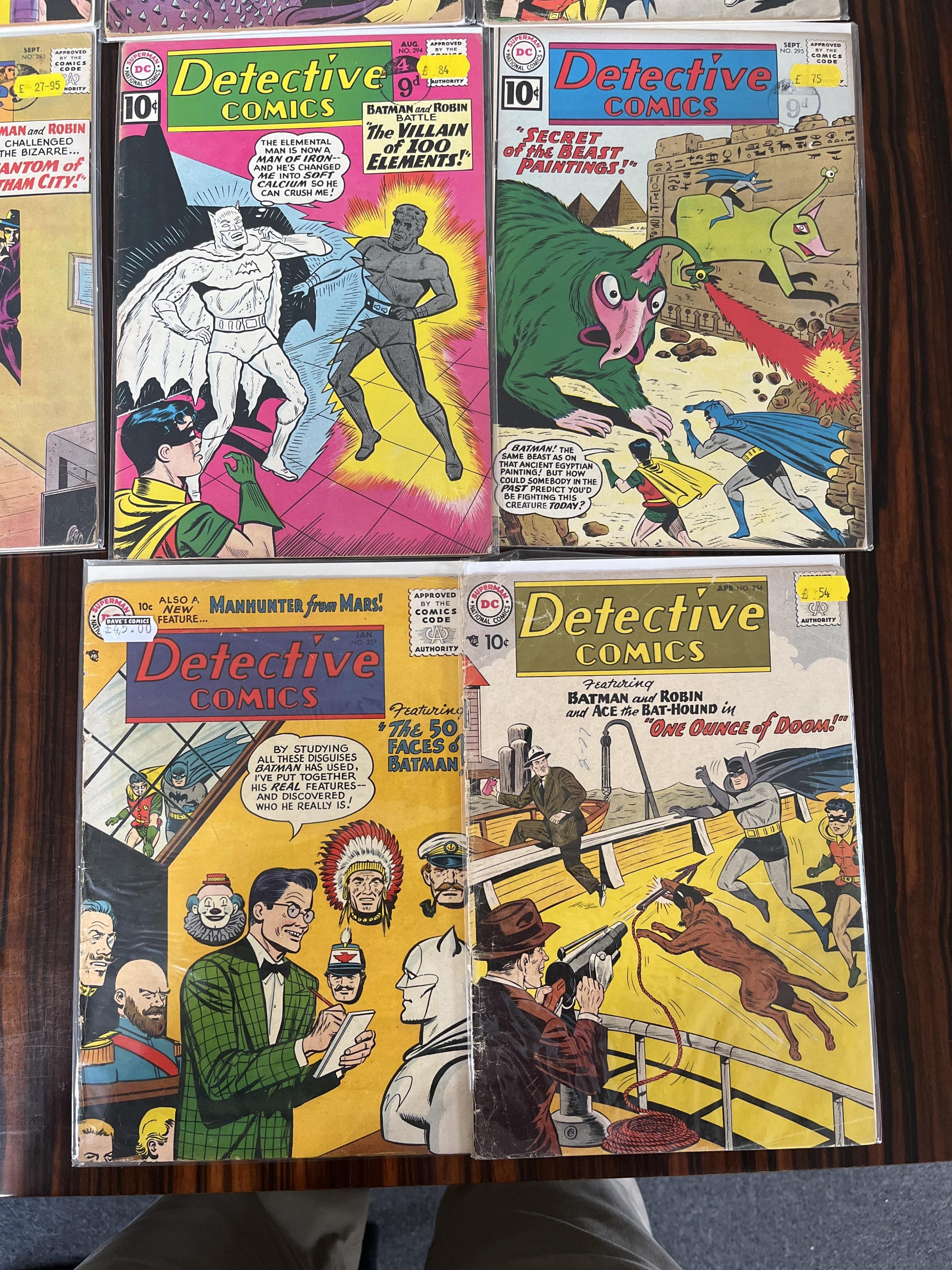 Detective Comics, DC comics, Vol. 1, 1956-1966, 50 issues between #227–356, comprising, #227, #254, #272, #277 x2, #283 [minor key], #294, #295, #297, #301, #303, #307, #310, #318, #320, #323 [minor key], #328 [minor key